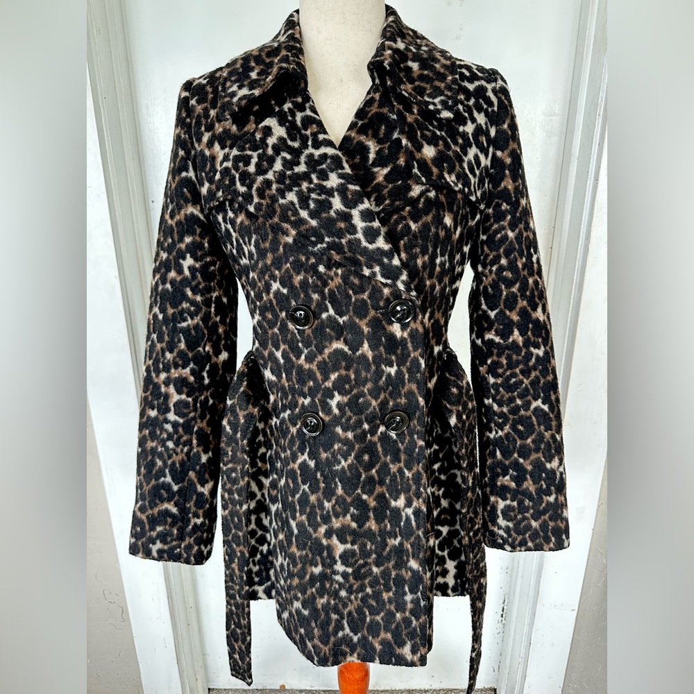 Via Spiga Wool Blend Leopard Animal Print Double Breasted Pea Coat Size 4 - Picture 7 of 9